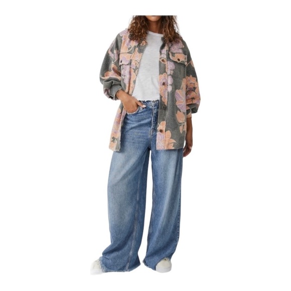 NEW Free People Ruby Jacket Oversized Shirt Shacket Charcoal Combo - Large - Picture 9 of 10